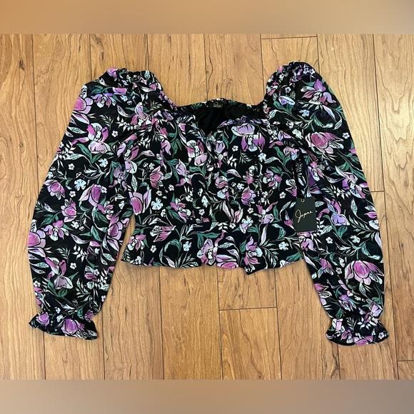 NWT Japna Medium Puffed Sleeve Floral Blouse Peasant Sheer Long Sleeves … - Picture 3 of 10